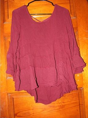 American Eagle Outfitters Burgundy Ruffled Tiered Blouse